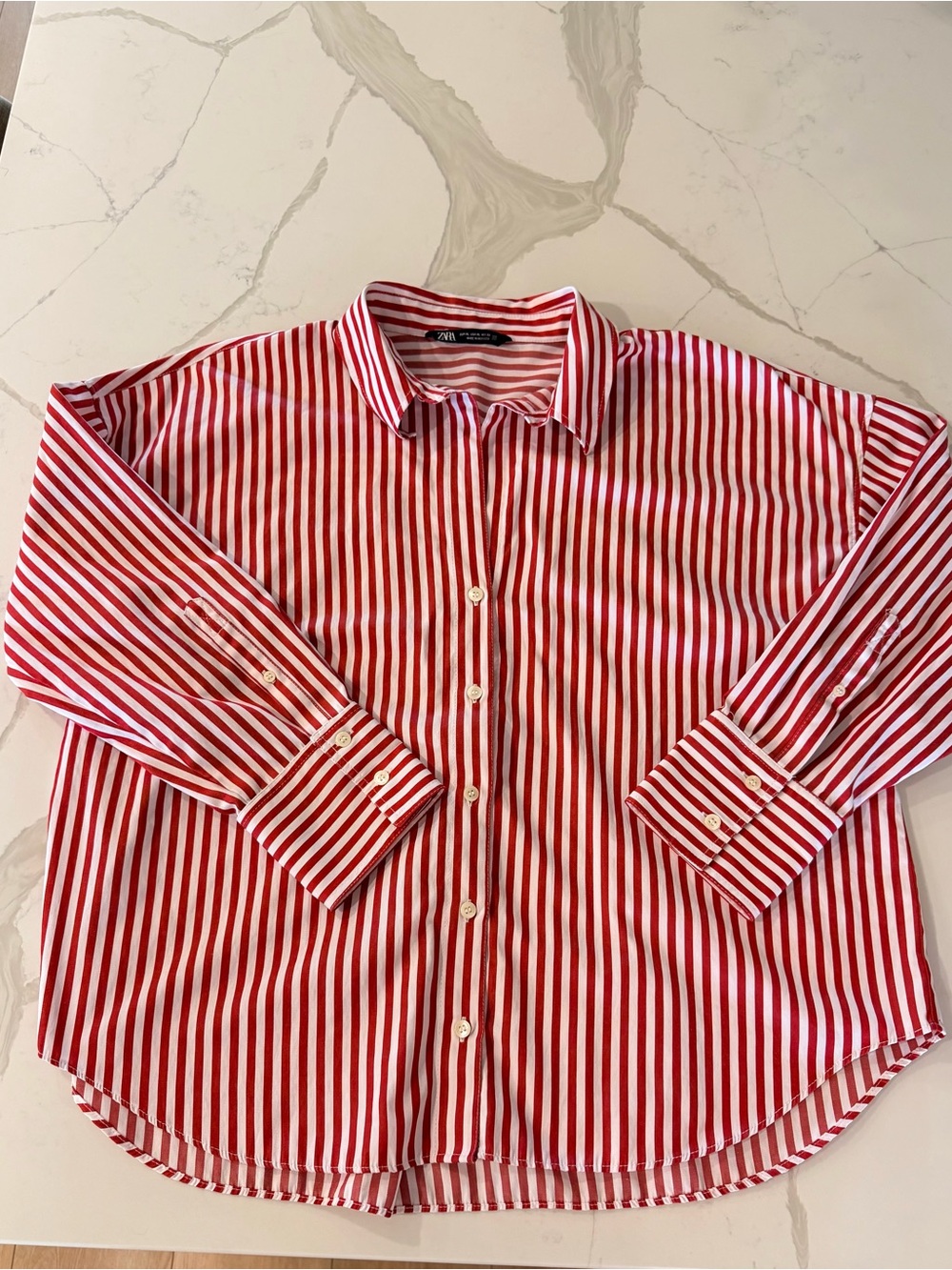Zara Red and White Vertical Stripe Shirt